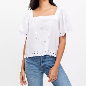 Loft Eyelet Square Neck Top NWT Size Lg White MSRP $74